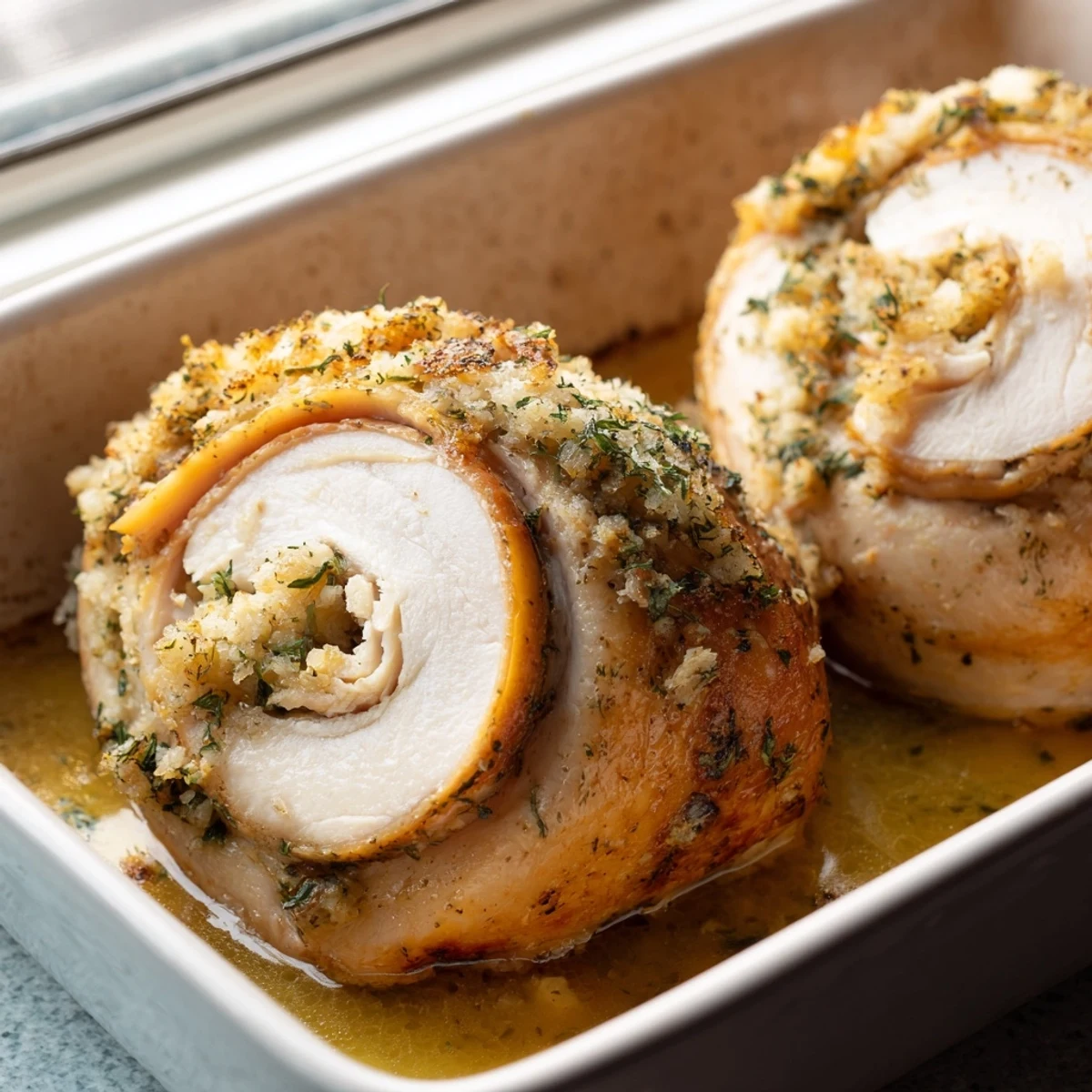 Flavor-packed turkey roll ups featuring juicy meat wrapped around celery and sage stuffing