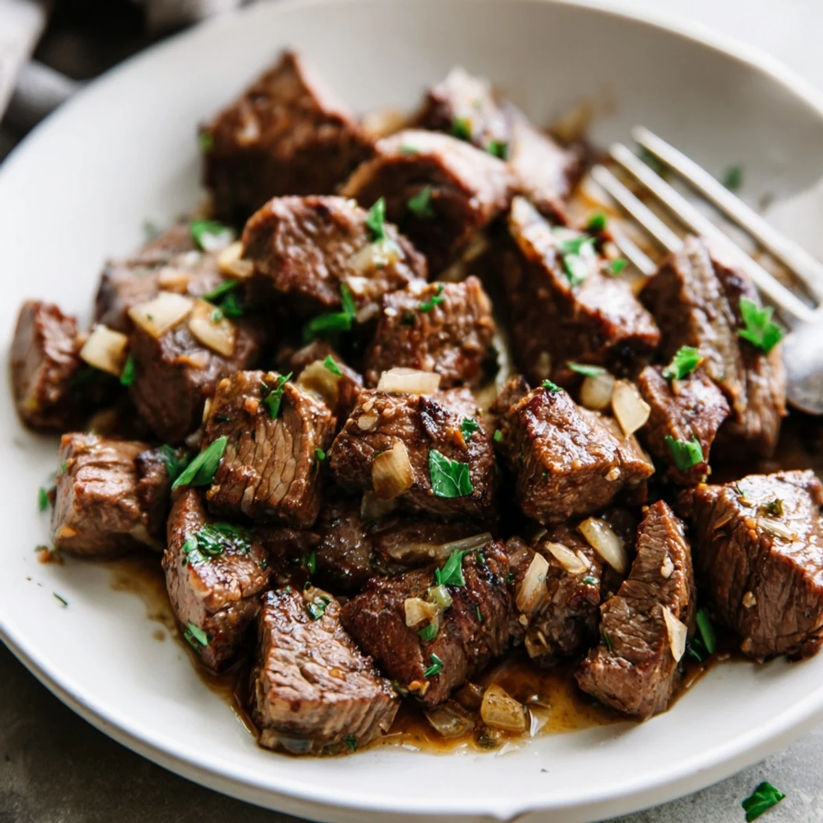 Juicy sirloin steak bites finished with Worcestershire and aromatic seasonings in a slow cooker