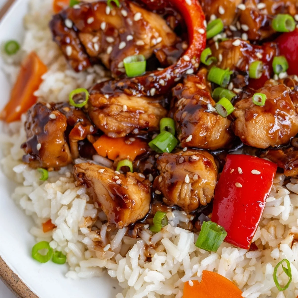 Savory One Pan Korean BBQ Chicken and Rice with tender glazed chicken pieces and colorful vegetables