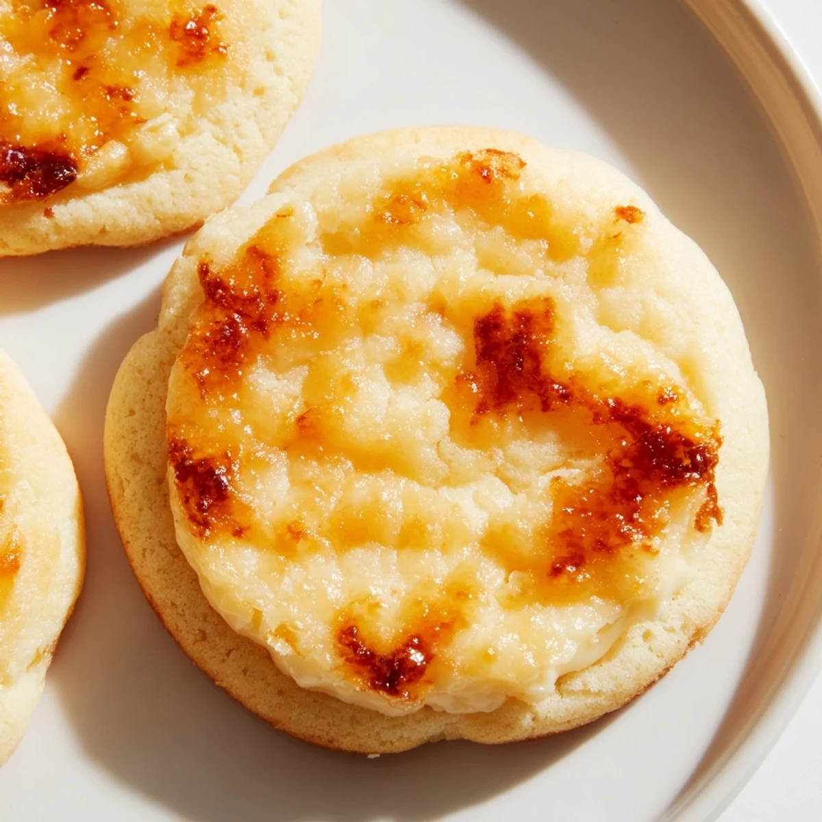Soft baked creme brulee cookies feature crackled caramel topping and smooth cream cheese filling