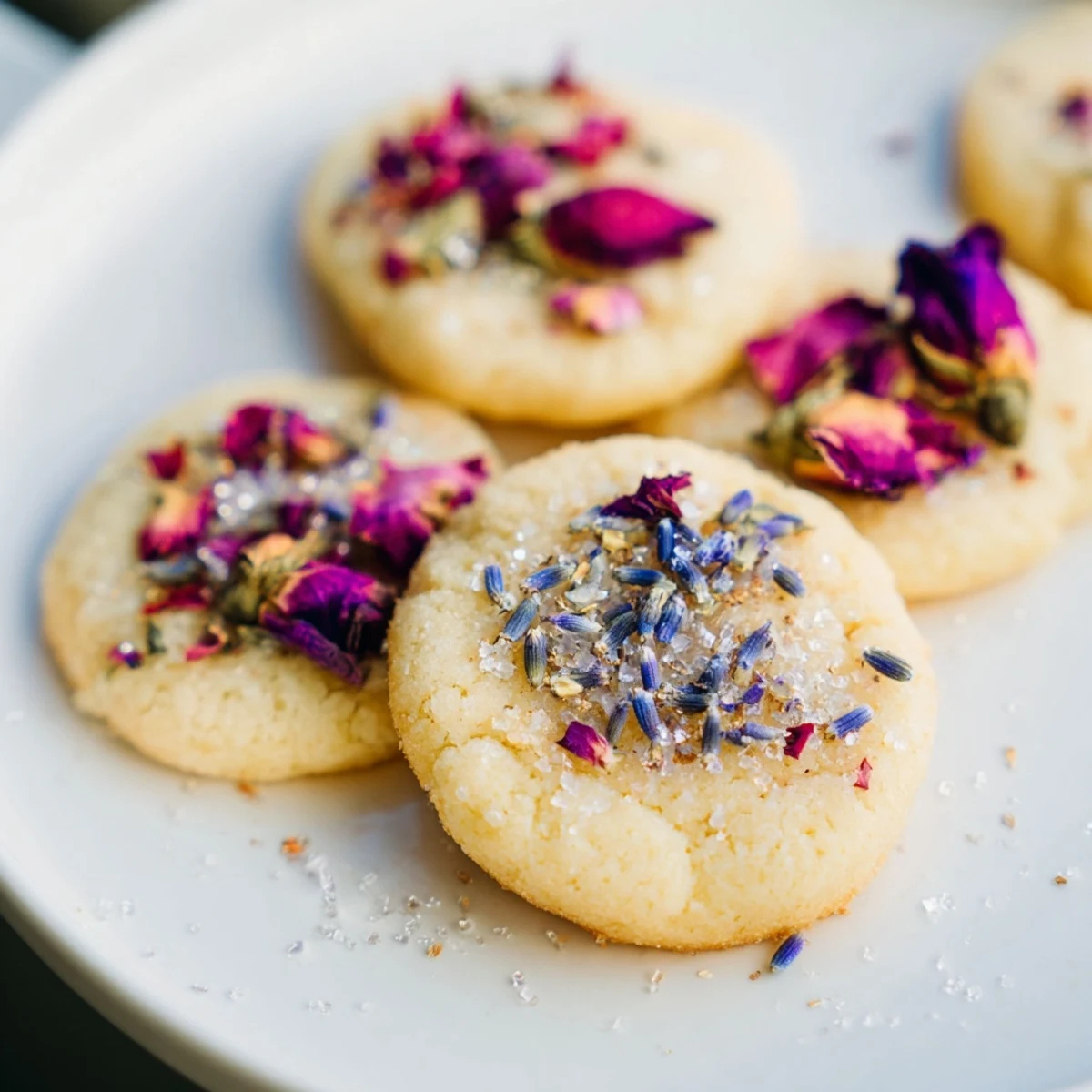 Delicate Spring Blossom Cookies arranged on a pastel plate for a springtime afternoon treat