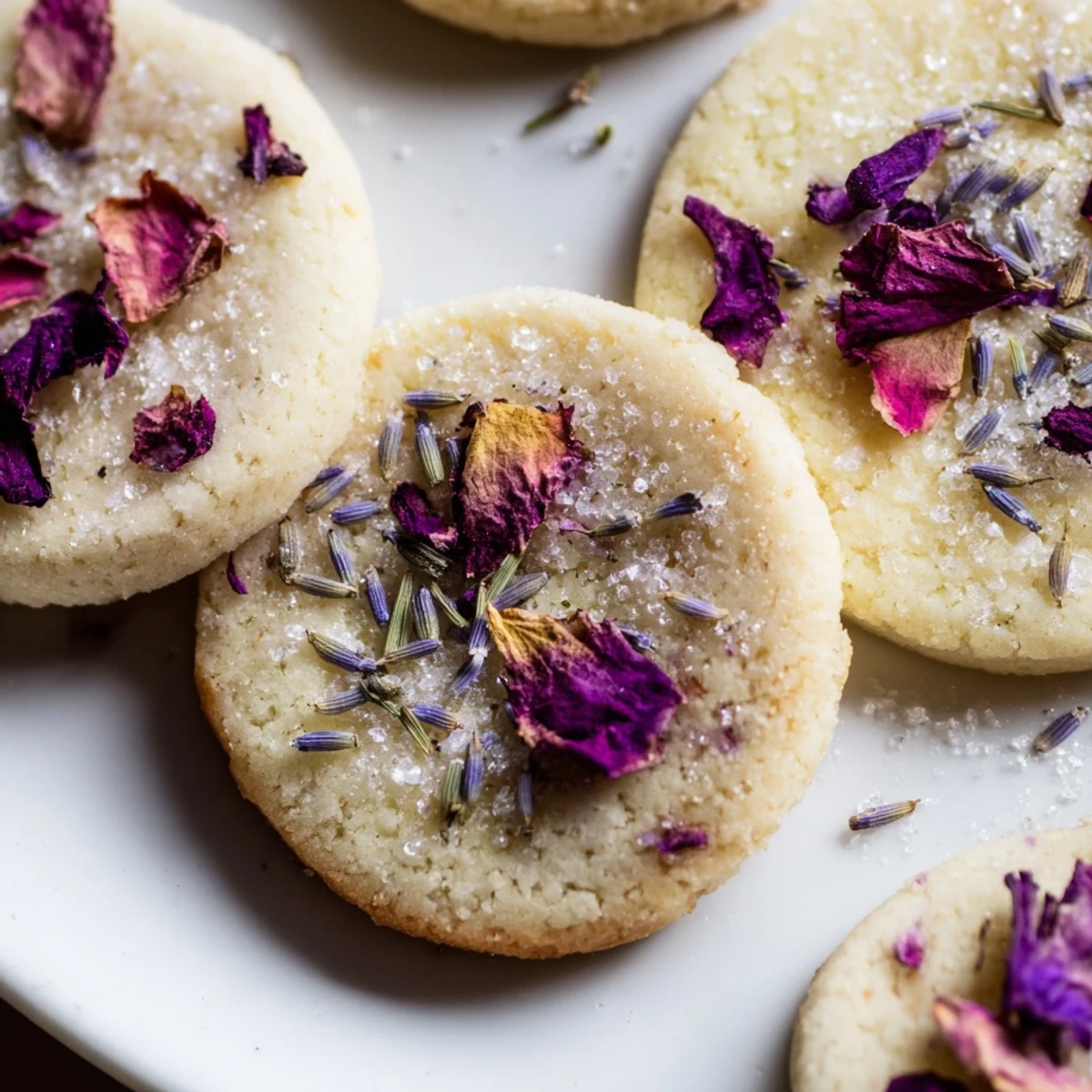 Soft buttery Spring Blossom Cookies cooling on a wire rack with floral petals