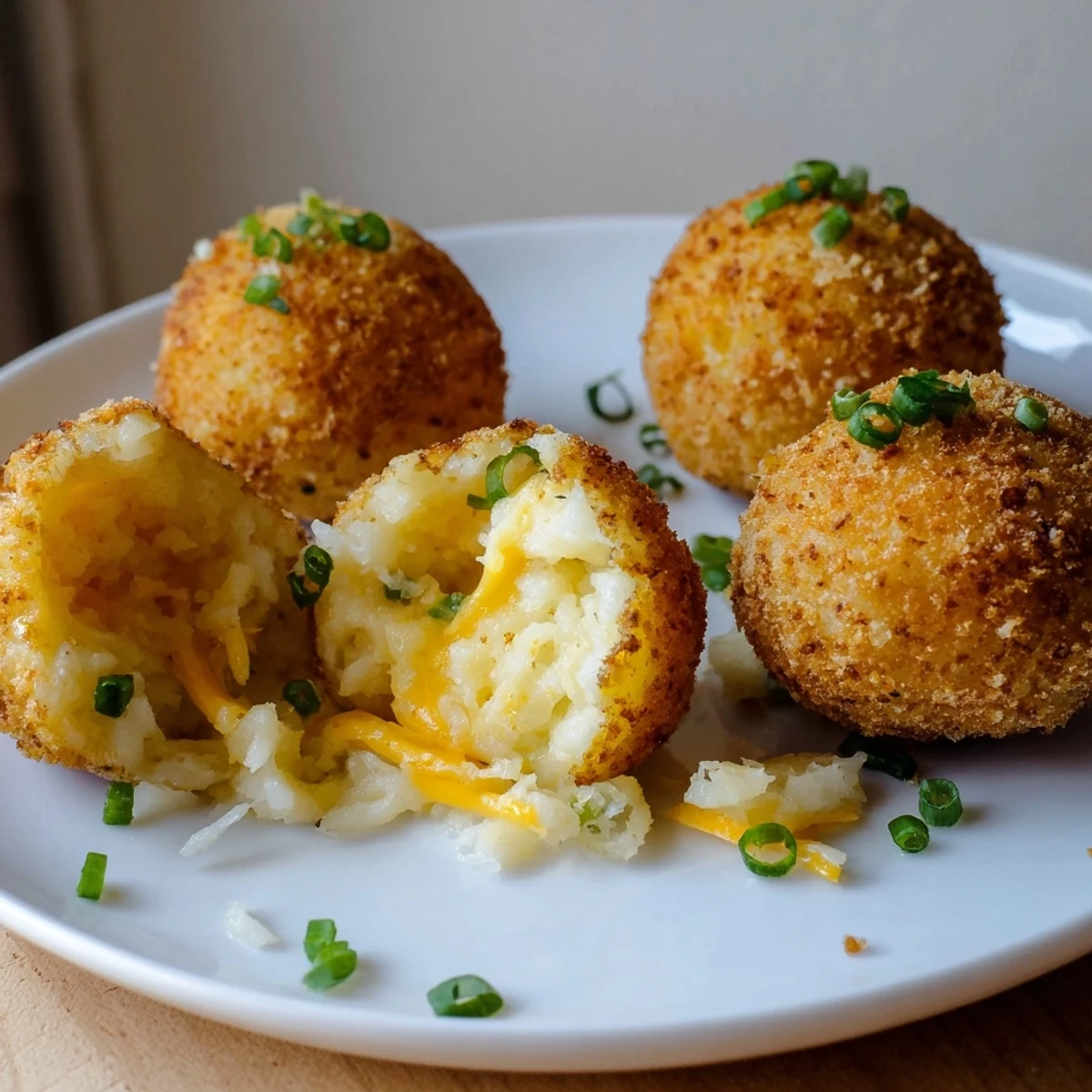 Tray of freshly golden Fried Mashed Potato Balls beside spicy ketchup