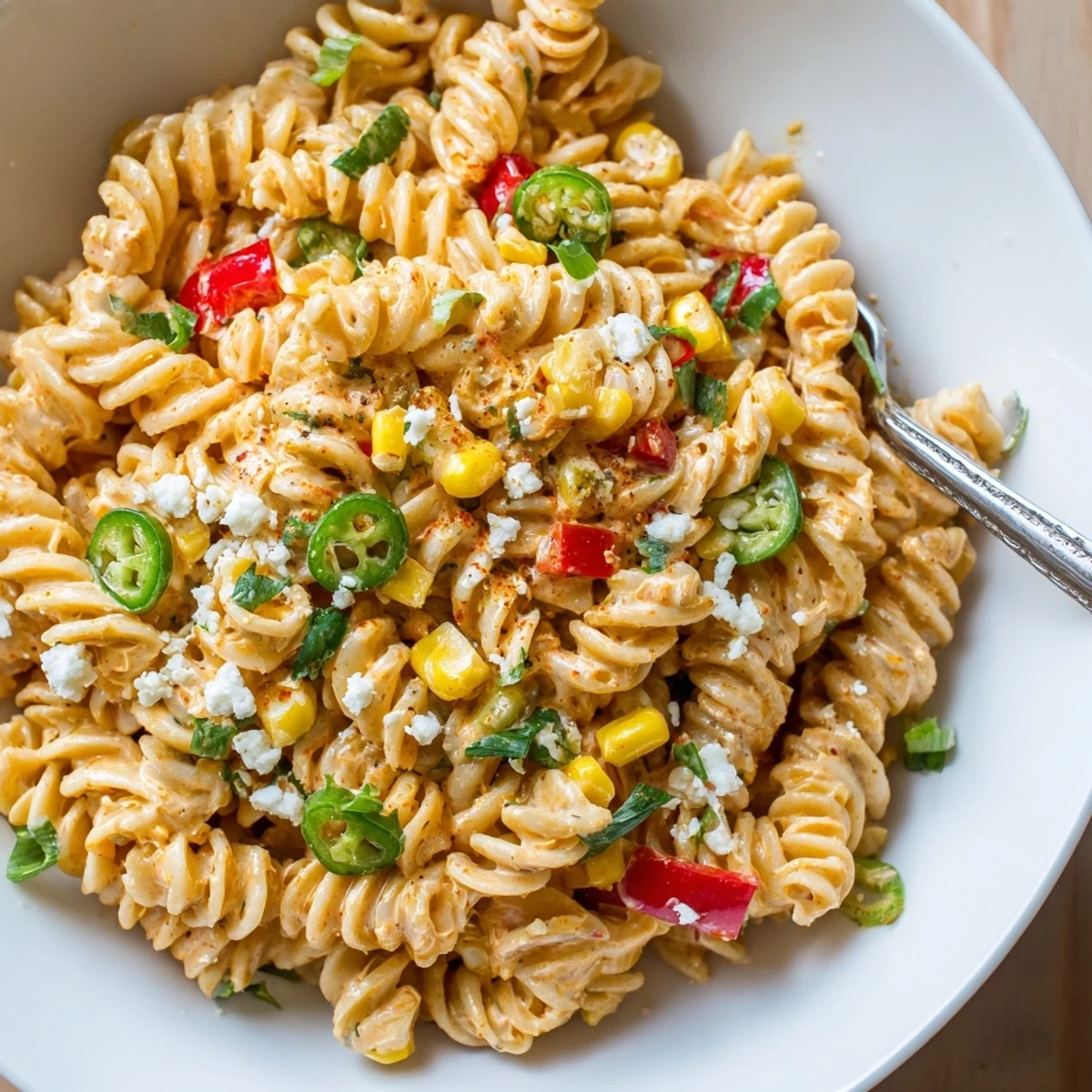 Grilled Street Corn Pasta Salad served at picnics, smoky, tangy, refreshing
