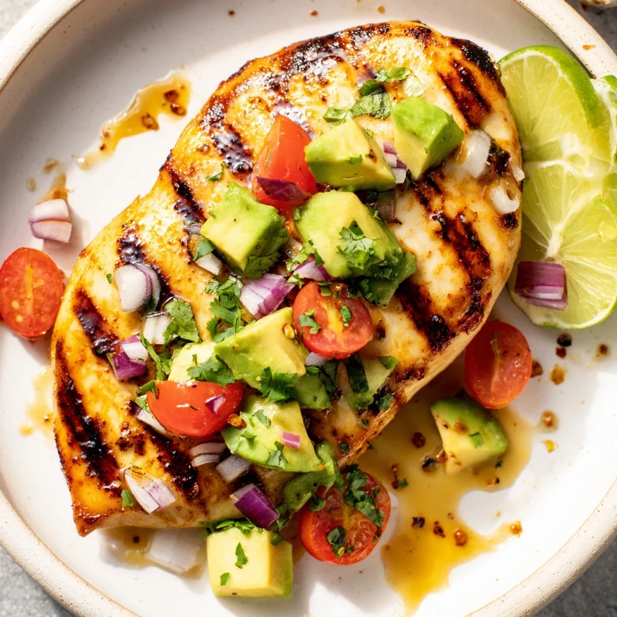Bright, juicy Fiesta Lime Chicken With Avocado finished with melted cheese and cilantro