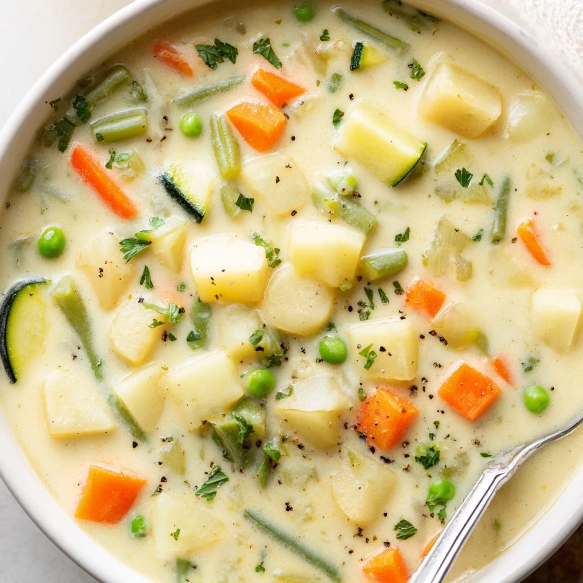 Creamy Vegetable Soup Recipe steaming in a bowl, silky texture and bright herbs