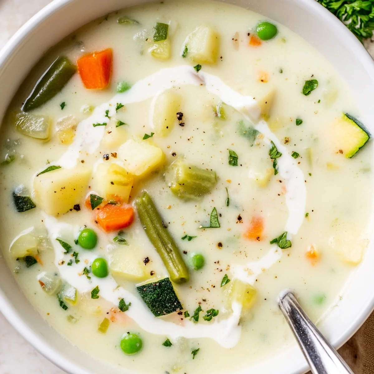 Creamy Vegetable Soup Recipe ladled with crusty bread, savory aroma and color