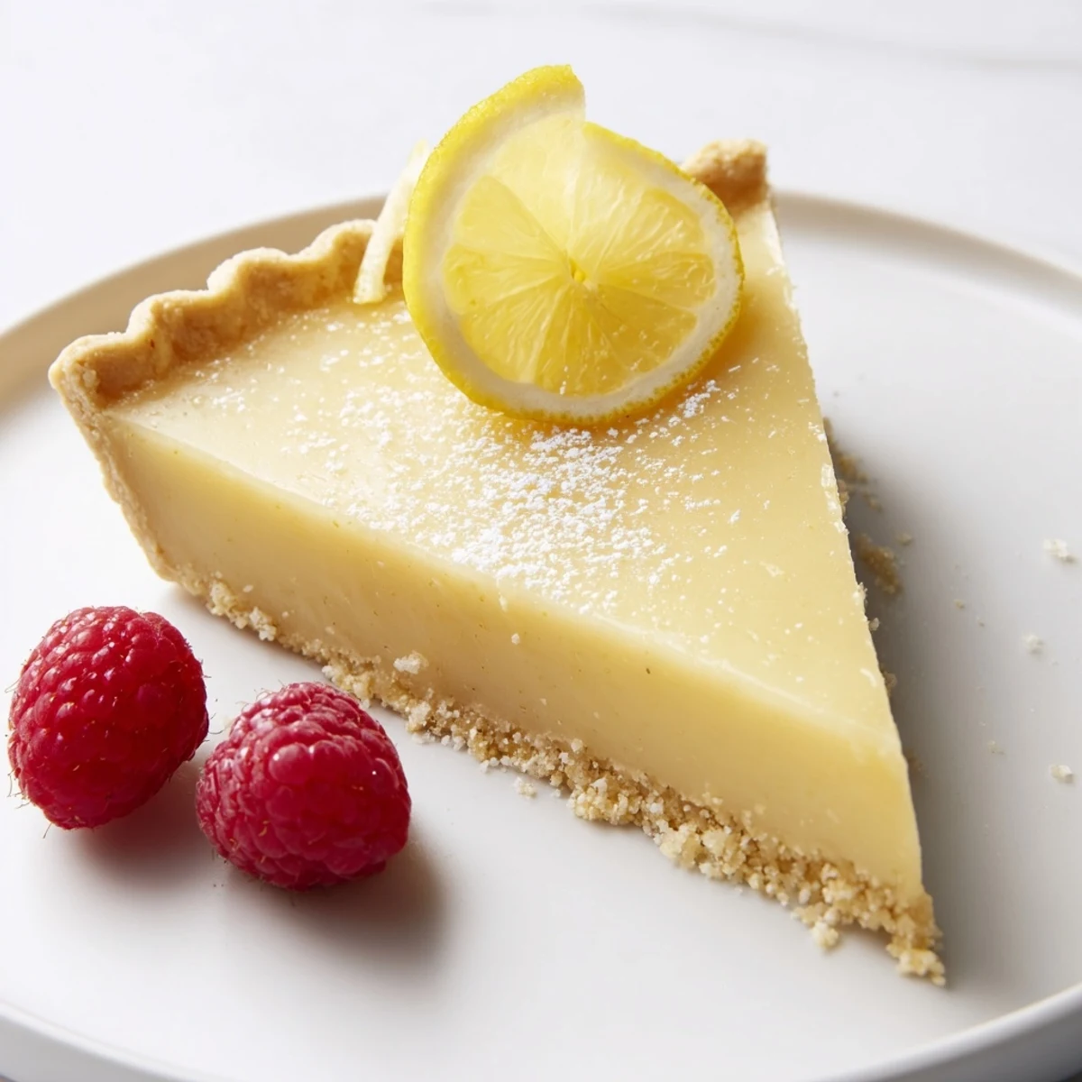 Creamy Lemon Tart Recipe with silky lemon custard, crisp buttery crust, powdered sugar
