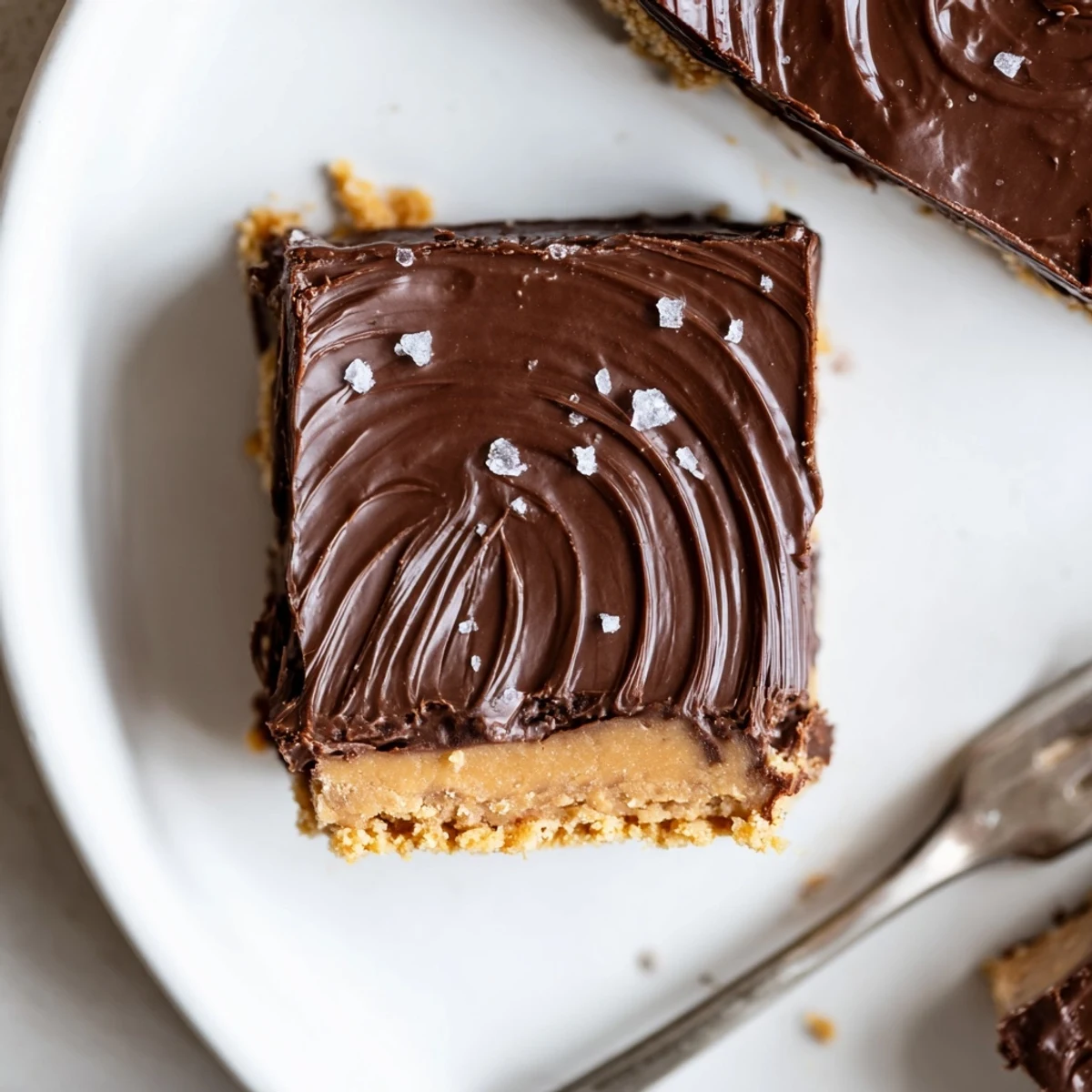 No Bake Peanut Butter Bars chilled, glossy chocolate topping, creamy peanut base.