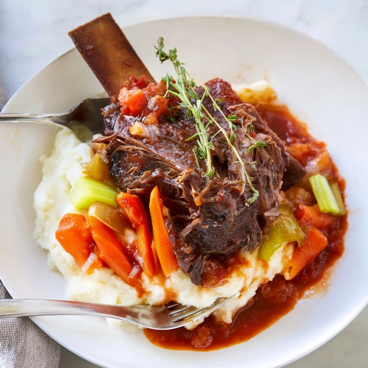 Aroma of herbs surrounds Slow Cooker Beef Short Ribs, fork-tender and saucy