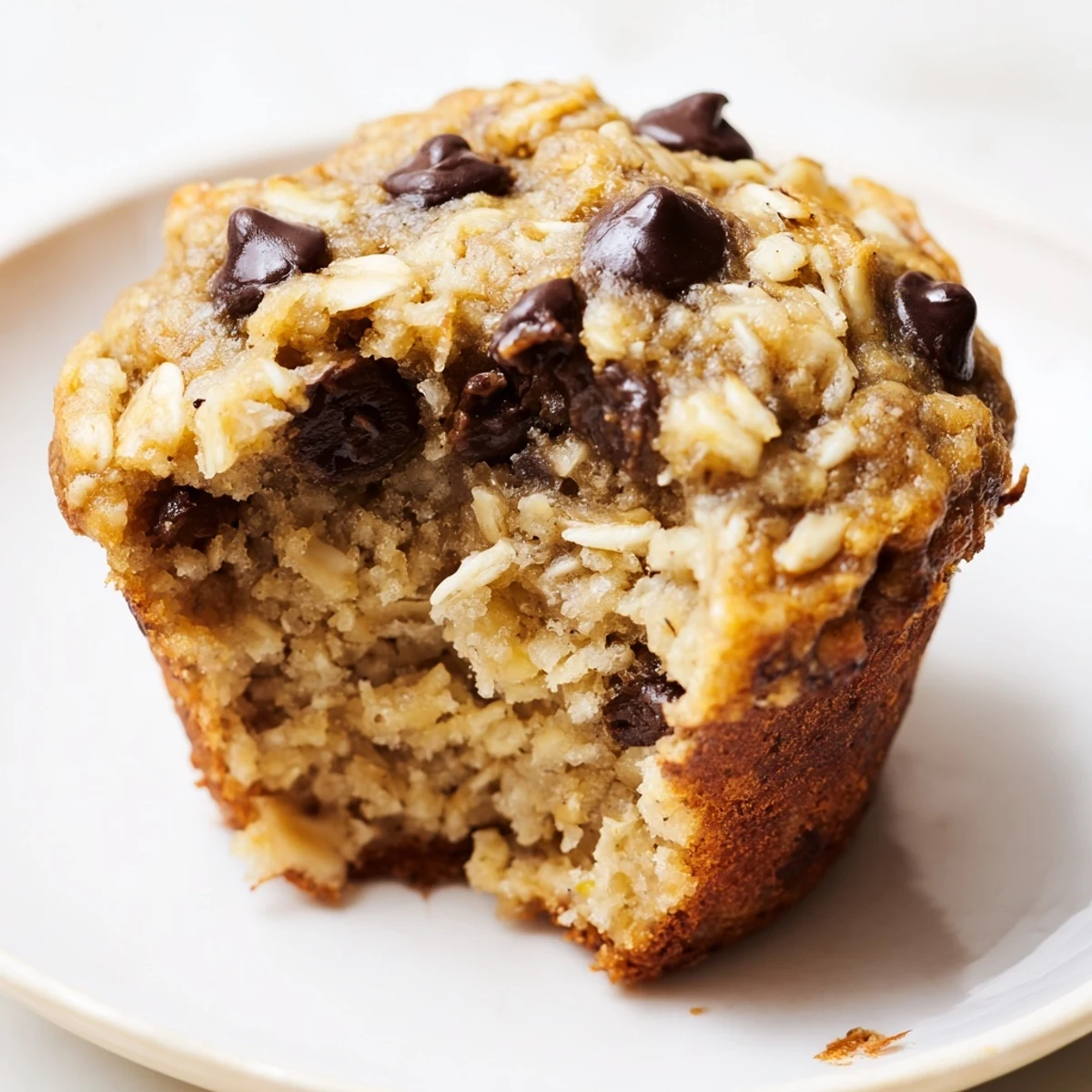 Golden brown banana oatmeal muffins topped with oats, fresh from the oven