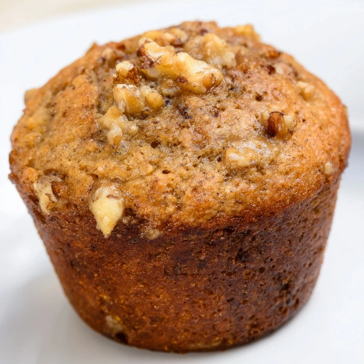 Moist whole wheat healthy banana nut muffins studded with nuts and fresh banana slices