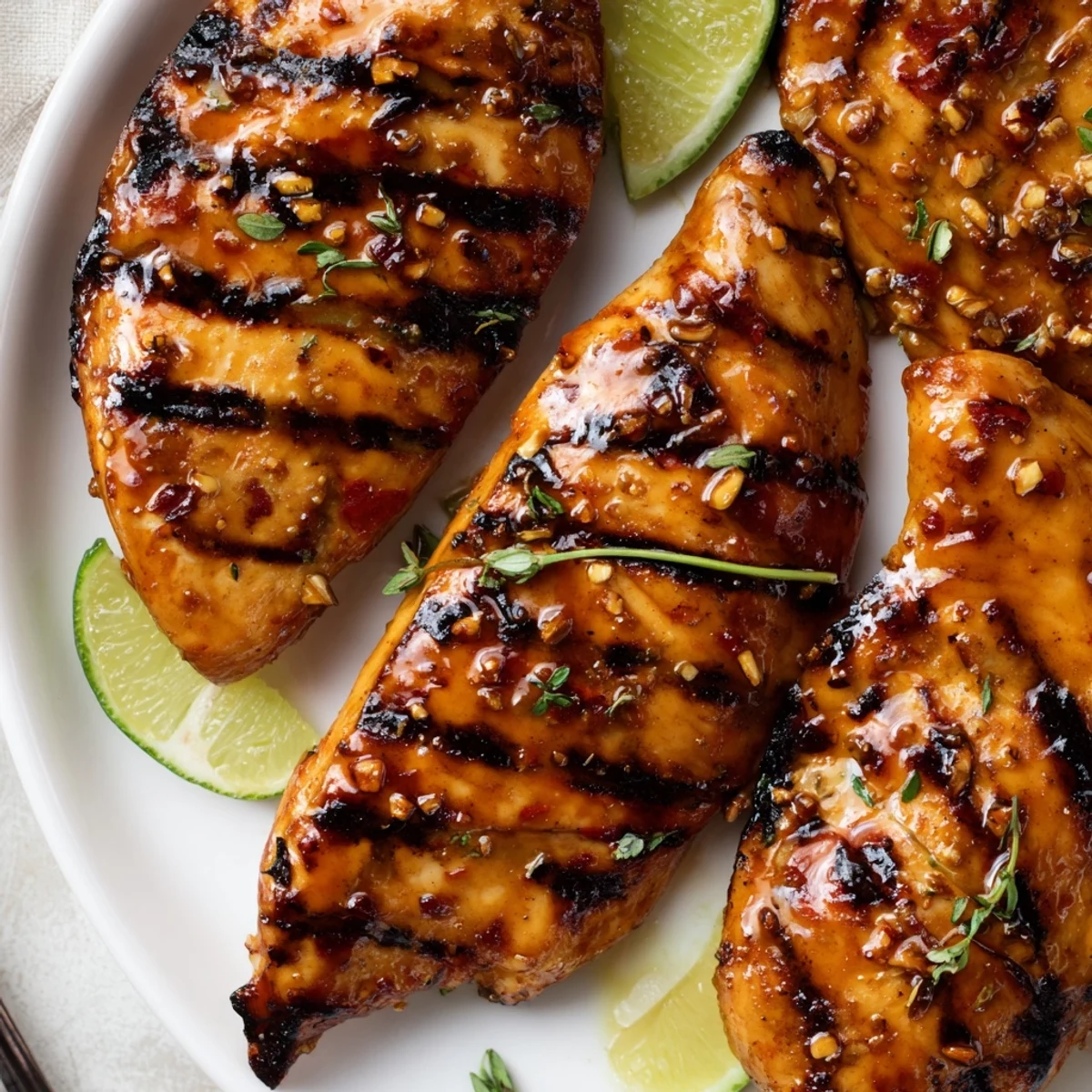 Smoky Key West Grilled Chicken served with lime wedges and coconut rice  