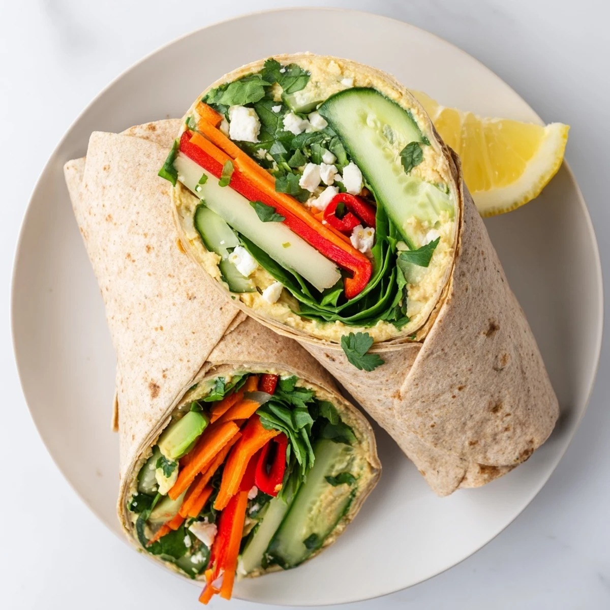 Healthy Mediterranean Spinach Hummus Lunch Wraps ready for quick nutritious meal prep