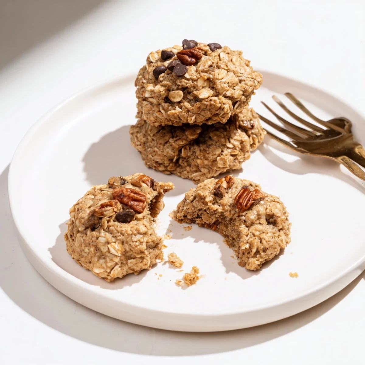 Warm Banana Oat Cookies cooling on rack, chewy centers and golden edges.