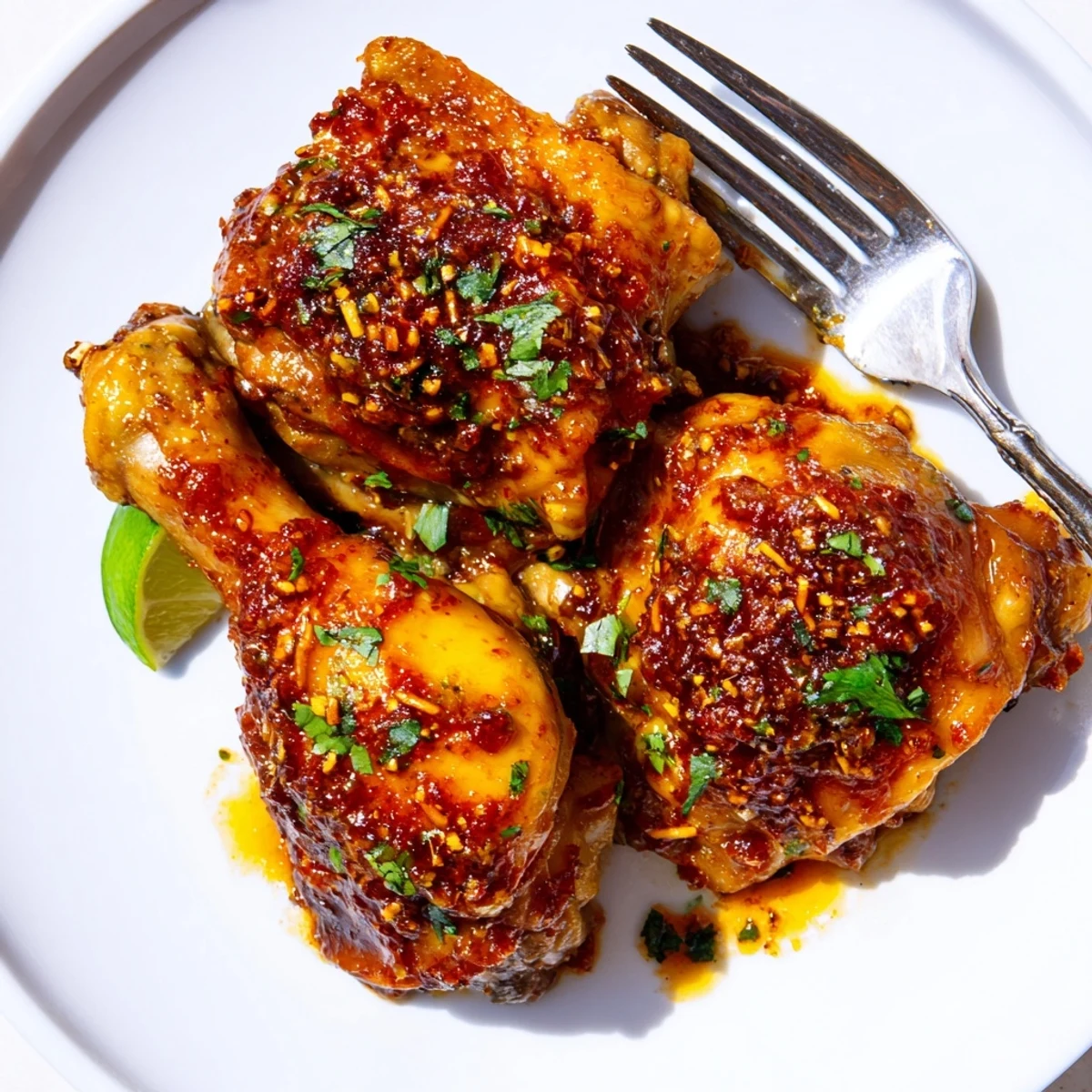 Sticky, smoky glaze coats Chipotle Honey Chicken Thighs With Smoked Gouda, served with salad.