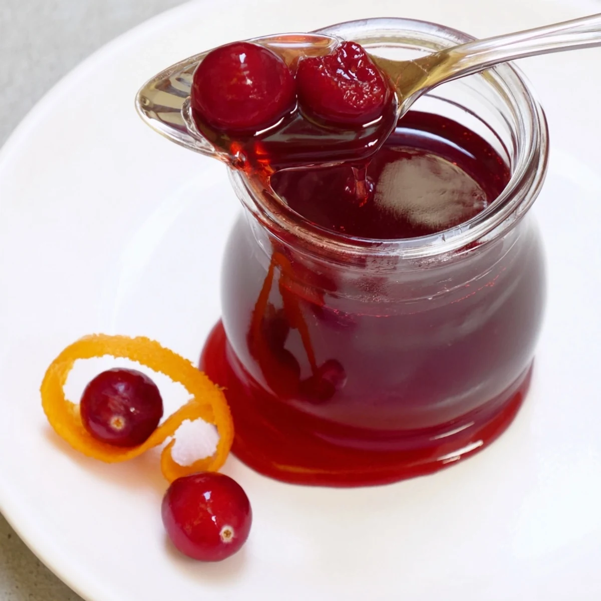 Bottle of Cranberry Syrup chilled, glossy texture ideal for cocktails