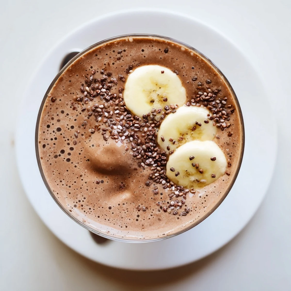 Energizing Raw Chocolate Banana Shake chilled for breakfast, sprinkled with sea salt
