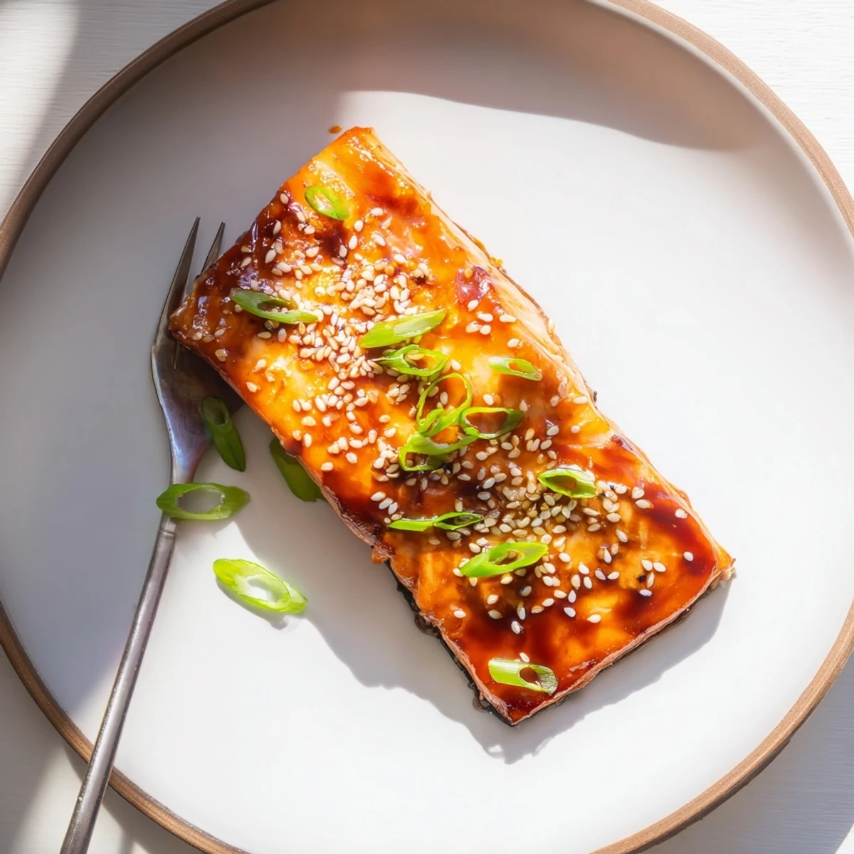 Golden baked Asian salmon on a foil-lined sheet ready for a weeknight dinner