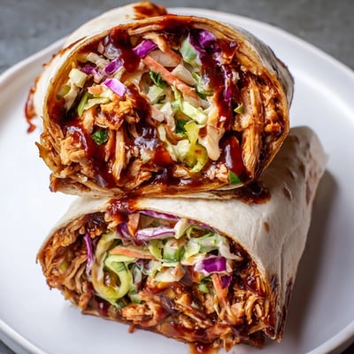 Warm Bbq Chicken Coleslaw Wraps on a plate with sweet potato fries