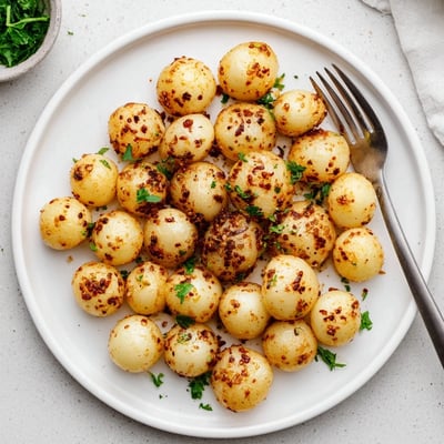 Air fried pearl onions glistening with olive oil and smoked paprika coating